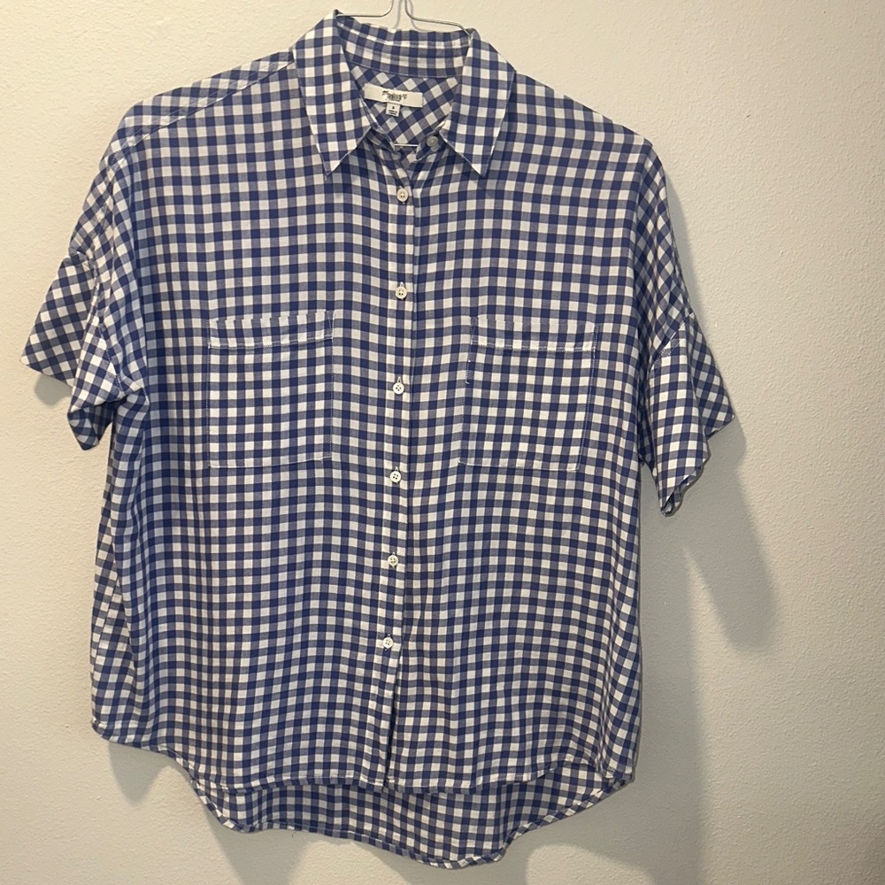 Madewell Blue and White Gingham Short-Sleeve Button-Down